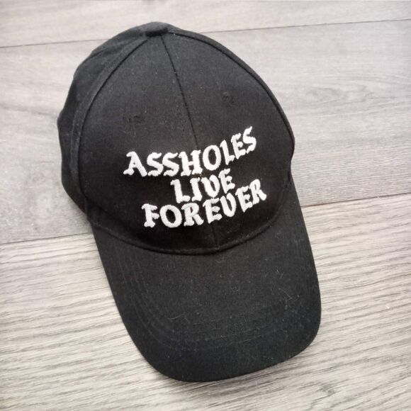 Assholes Live Forever Trucker Hat Black Ball Cap Adjustable Linda Finegold OS - Picture 1 of 5